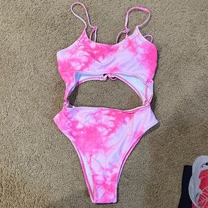 High waisted pink tie dye bathing suit
